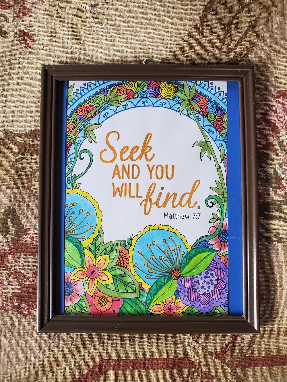 Hand Crafted Blue Floral 'Seek and You Will Find' Inspirational Wall Art